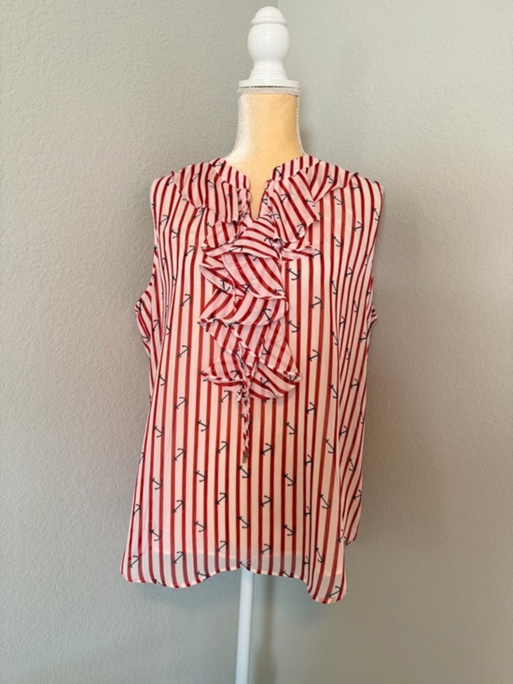 Tommy Hilfiger Nautical Ruffle Tie-Neck Blouse - Picture 1 of 8